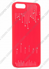 Чехол-накладка для Apple iPhone 5/5S/SE со стразами полосатая (Красный)