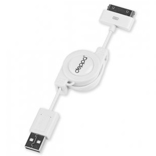 USB-кабель для Apple 30-pin Deppa с автосмоткой (Белый)