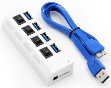 USB-концентратор HRS A29 (разветвитель HUB) на 4 порта с выключателем (50 см) (USB 3.0 - AM/MicroBM) (Белый)