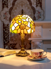 Винтажная настольная лампа с абажуром, светильник для комнаты, кухни, спальни GSMIN OTx1 диаметр 20см высота 35 см (Дизайн 12)