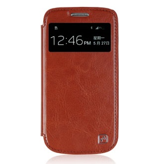 Кожаный чехол для Samsung Galaxy S4 Mini (i9190) Hoco Crystal Series View Leather Case (Коричневый)