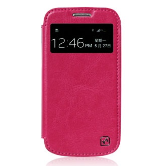Кожаный чехол для Samsung Galaxy S4 Mini (i9190) Hoco Crystal Series View Leather Case (Малиновый)