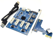 Райзер-адаптер PCI-E 1x на 4 PCI-E 1x c USB 3.0 питанием 6 PIN и SATA 3.0 6 GB/s GSMIN PX25 (Синий)