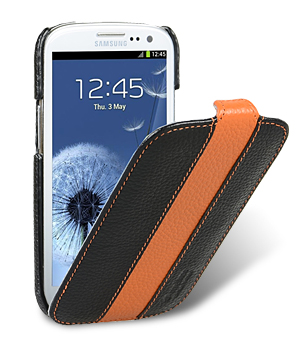 Кожаный чехол для Samsung Galaxy S3 (i9300) Melkco Premium Leather Case - Limited Edition Jacka Type (Black/Orange LC)