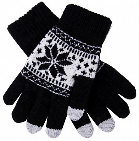 Перчатки Touch Glove для сенсорных (емкостных) экранов "Снежинка" (Черный)