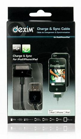 USB-кабель для Apple 30-pin Dexim (Черный)