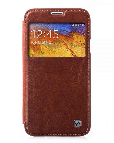 Кожаный чехол для Samsung Galaxy S5 Hoco Crystal Series View Leather Case (Коричневый)