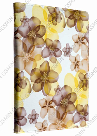 Кожаный чехол для iPad 2/3 и iPad 4 RHDS Fashion Leather Case - Flower series - Вращающийся (Желтый)