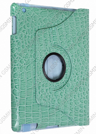 Кожаный чехол для iPad 2/3 и iPad 4 RHDS Fashion Leather Case - Crocodile glossy - Вращающийся (Бирюзовый)