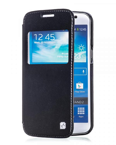 Кожаный чехол для Samsung Galaxy Grand 2 (G7102) Hoco Crystal Series View Leather Case (Черный)
