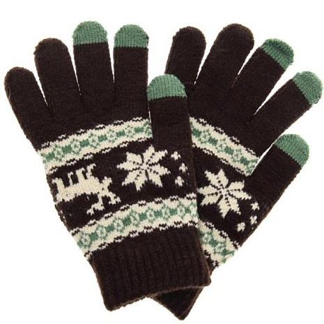 Перчатки Fashion Glove для сенсорных (емкостных) экранов "Зимний мотив" (Темно-коричневый)