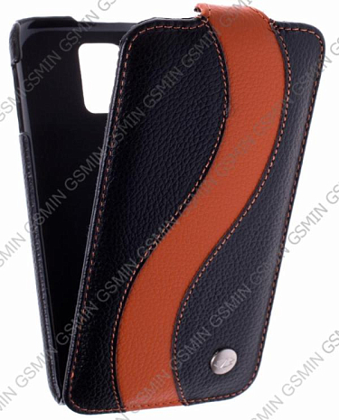 Кожаный чехол для Samsung Galaxy S5 Melkco Premium Leather Case - Special Edition Jacka Type (Black/Orange LC)