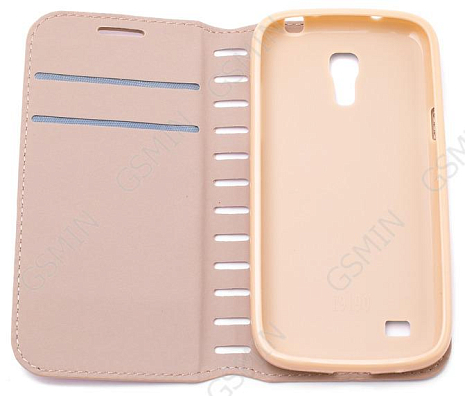 Кожаный чехол для Samsung Galaxy S4 Mini (i9190) на магните (Золотой)