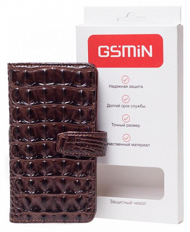 Кожаный чехол клатч для Asus Zenfone 4 Selfie ZD553KL GSMIN Crocodile Texture LC (Коричневый)