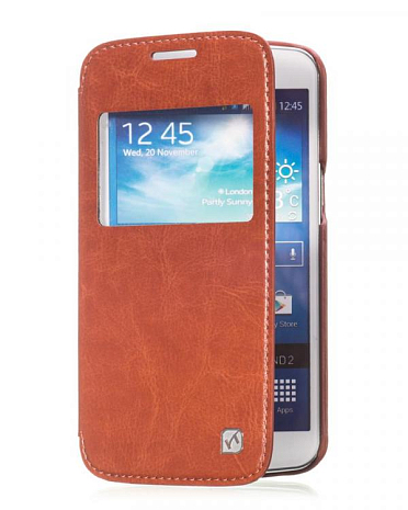 Кожаный чехол для Samsung Galaxy Grand 2 (G7102) Hoco Crystal Series View Leather Case (Коричневый)
