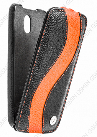    HTC Desire 500 Dual Sim Melkco Premium Leather Case - Special Edition Jacka Type (Black/Orange LC)