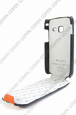 Кожаный чехол для Samsung S6102 Galaxy Y Duos Melkco Premium Leather Case - Special Edition Jacka Type (Black/Orange LC)