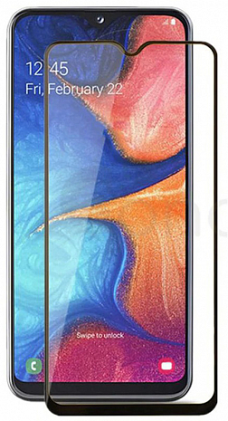 Противоударное защитное стекло для Samsung Galaxy A20s GSMIN 20D Full Glue 0.3mm с рамкой (Черный)