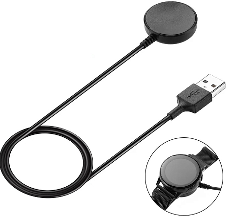 Зарядное устройство (USB-кабель) GSMIN для зарядки умных часов Samsung Galaxy Watch 4 Classic 44мм (Черный)