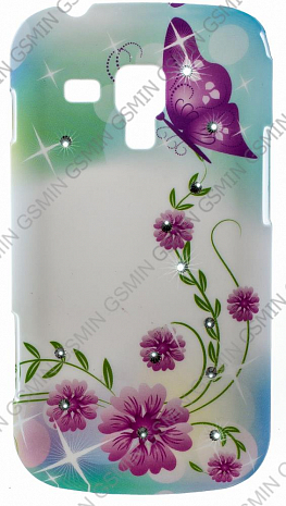 Чехол-накладка для Samsung Galaxy S Duos (S7562) С Рисунком (цветы со стразами)