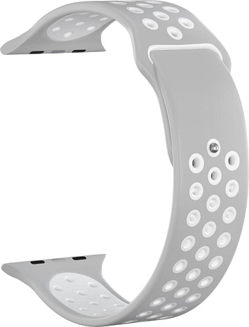 Ремешок силиконовый GSMIN Sport Edition для Apple Watch Series 6 42/44 (Серо-белый)