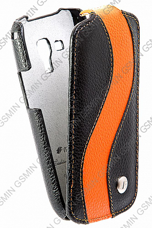 Кожаный чехол для Samsung Galaxy S Duos (S7562) Melkco Premium Leather Case - Special Edition Jacka Type (Black/Orange LC)