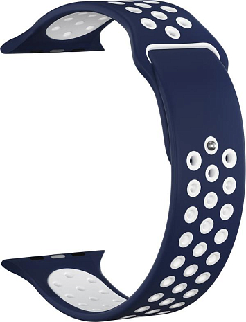 Ремешок силиконовый GSMIN Sport Edition для Apple Watch Series 6 38/40 (Сине-белый)