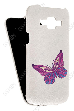 Кожаный чехол для Samsung Galaxy J1 (J100H) Aksberry Protective Flip Case (Белый) (Дизайн 12/12)