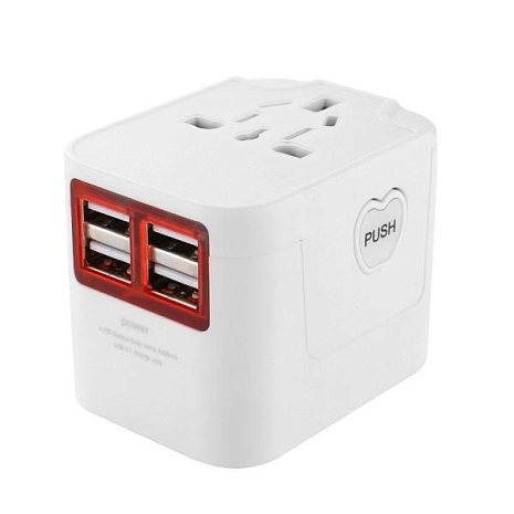 Переходник для розетки GSMIN с 4 USB портами Travel Adapter HHT210 (Белый)