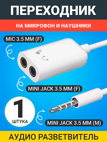 - GSMIN AS50      Mini Jack 3.5  (F) + MIC 3.5  (F) - Mini Jack 3.5  (M) ()