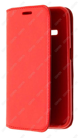 Кожаный чехол для Samsung Galaxy J1 (2016) на магните (Красный)