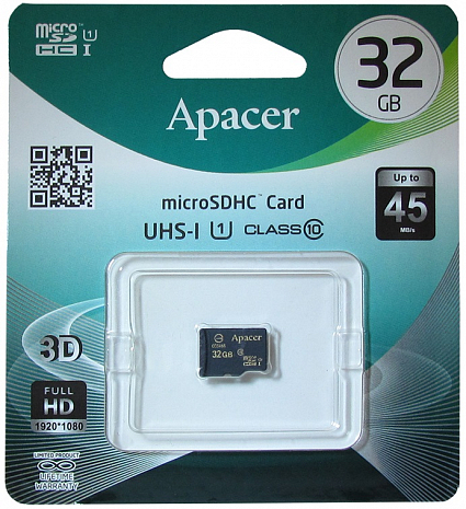   Apacer MicroSDHC 32GB Class 10 UHS-I (45 MB/s)   SD