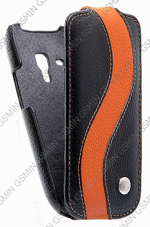 Кожаный чехол для Samsung Galaxy S3 Mini (i8190) Melkco Premium Leather Case - Special Edition Jacka Type (Black/Orange LC)