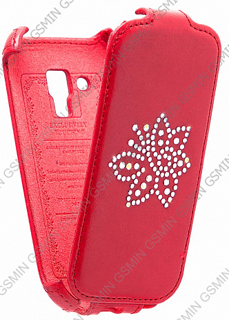 Кожаный чехол для Samsung Galaxy S3 Mini (i8190) Lux Case (Red + Crystals)