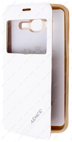 Кожаный чехол для Samsung Galaxy Grand Prime G530H Armor Case Book с окном на магните (Белый)