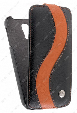 Кожаный чехол для Samsung Galaxy S4 (i9500) Melkco Premium Leather Case - Special Edition Jacka Type (Black/Orange LC)