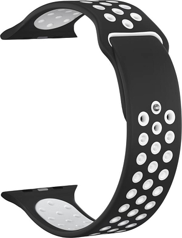 Ремешок силиконовый GSMIN Sport Edition для Apple Watch Series 6 38/40 (Черно-белый)