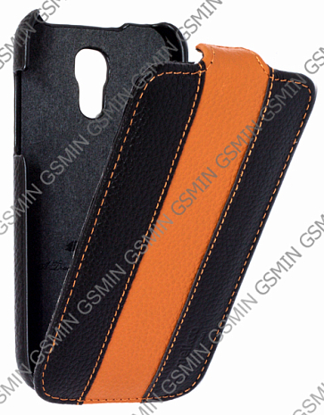 Кожаный чехол для Samsung Galaxy S4 Mini (i9190) Melkco Premium Leather Case - Limited Edition Jacka Type (Black/Orange LC)