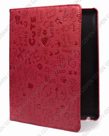 Кожаный чехол для iPad 2/3 и iPad 4 RHDS Fashion Leather Case - Happy series - Вращающийся (Красный)