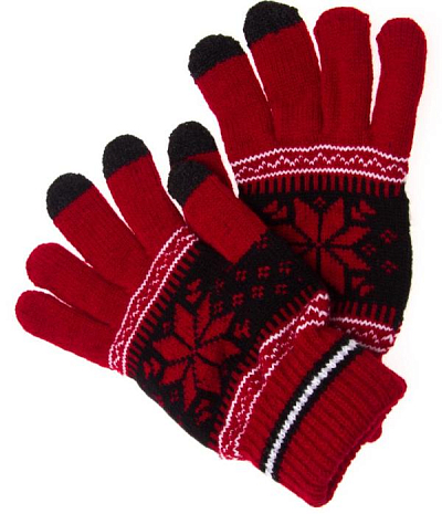 Перчатки Touch Glove для сенсорных (емкостных) экранов "Снежинка" (Красный)
