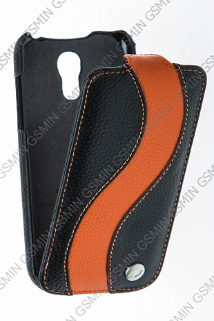 Кожаный чехол для Samsung Galaxy S4 Mini (i9190) Melkco Premium Leather Case - Special Edition Jacka Type (Black/Orange LC)