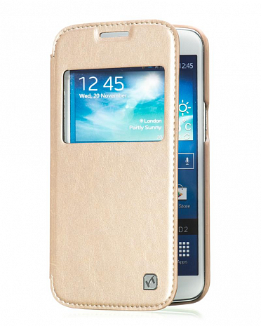 Кожаный чехол для Samsung Galaxy Grand 2 (G7102) Hoco Crystal Series View Leather Case (Champagne Gold)