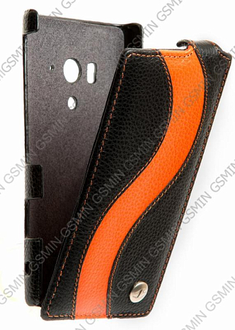    Sony Xperia Acro S / LT26w Melkco Premium Leather Case - Special Edition Jacka Type (Black/Orange LC)
