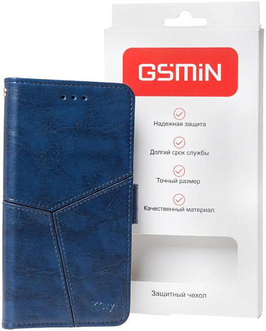 Кожаный чехол-книжка GSMIN Series Ktry для Xiaomi Mi 10 Lite с магнитной застежкой (Синий)