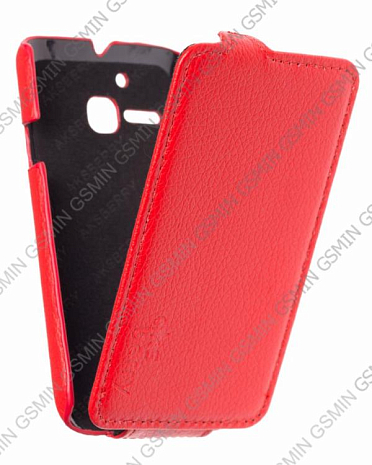 Кожаный чехол для Alcatel One Touch M'Pop / 5020D Aksberry Protective Flip Case (Красный)