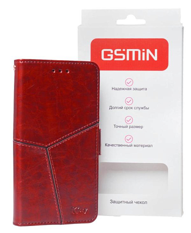 Кожаный чехол-книжка GSMIN Series Ktry для Apple iPhone 12 с магнитной застежкой (Красный)