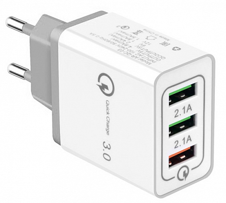 Сетевое зарядное устройство для телефона (блок питания) HRS QC-03 с поддержкой Quick Charge 3.0 с 3 USB выходами (Белый)