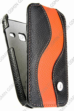 Кожаный чехол для Samsung S6102 Galaxy Y Duos Melkco Premium Leather Case - Special Edition Jacka Type (Black/Orange LC)