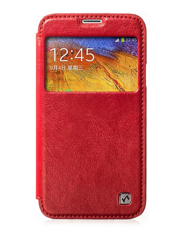 Кожаный чехол для Samsung Galaxy S5 Hoco Crystal Series View Leather Case (Красный)